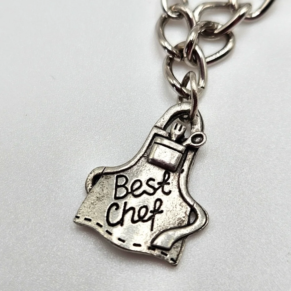 VINTAGE Silver Tone Best Chef Cooking Baking Charm Bracelet Baker
